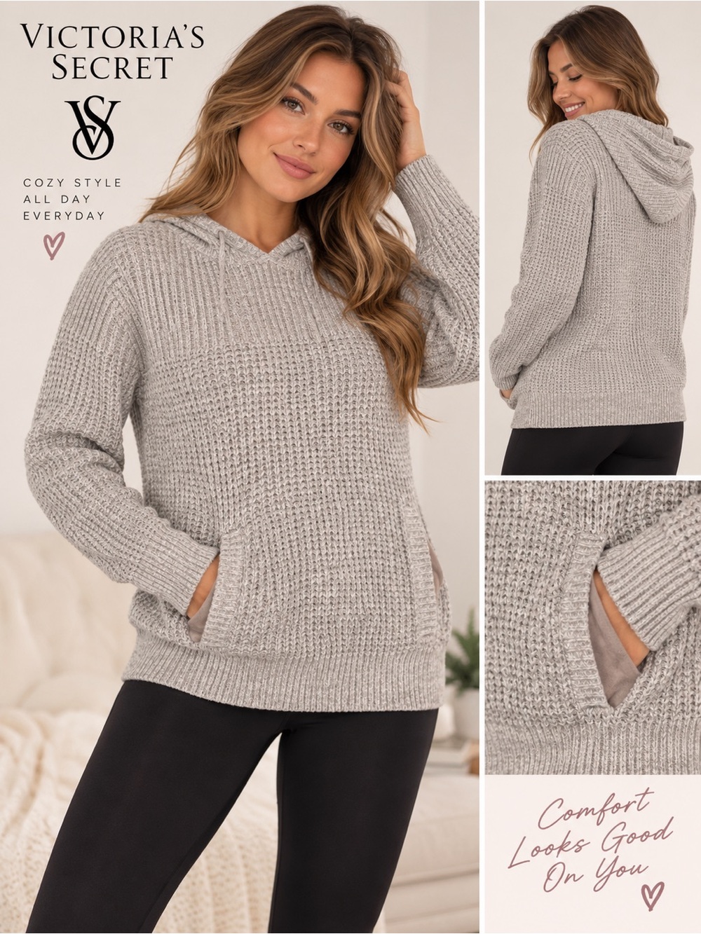 Victoria's Secret | Women’s Waffle Knit Hoodie Sweater | Size Large